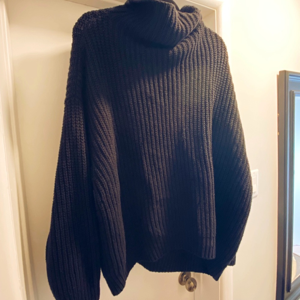 Free People Black Ribbed Turtleneck Sweater